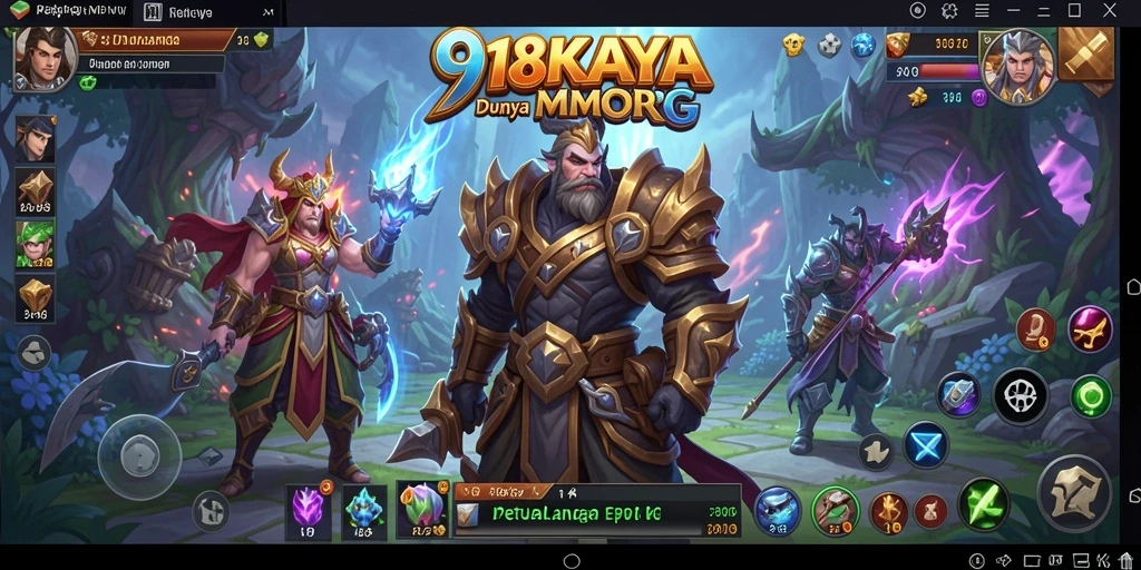 Screenshot utama 918KAYA menunjukkan aksi pertempuran yang epik dalam dunia MMORPG.