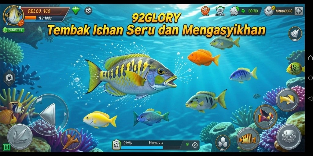 Screenshot utama 92GLORY menampilkan gameplay seru Tembak Ikan.