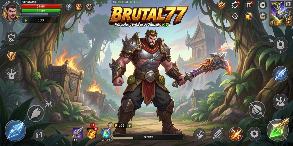 Screenshot BRUTAL77 menunjukkan aksi pertempuran RPG yang seru.