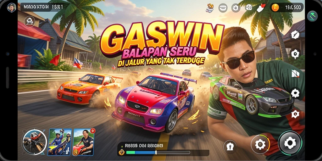 Screenshot gameplay <strong>GASWIN</strong> menampilkan balapan seru dan grafis menakjubkan.