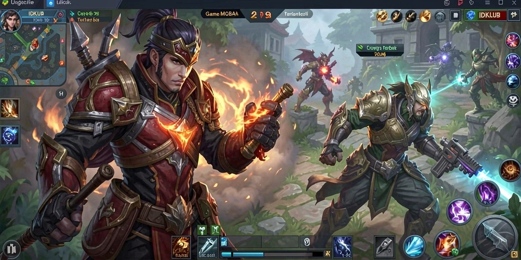Screenshot utama IDKLUB menampilkan aksi pertarungan seru dalam MOBA.