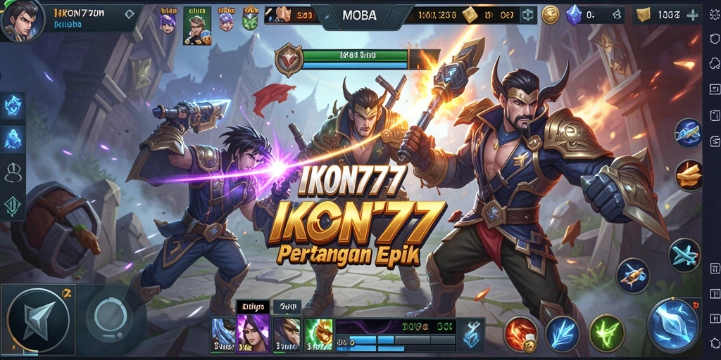 Tangkapan layar gameplay IKON777 menampilkan aksi mempertaruhkan kemenangan di arena MOBA.