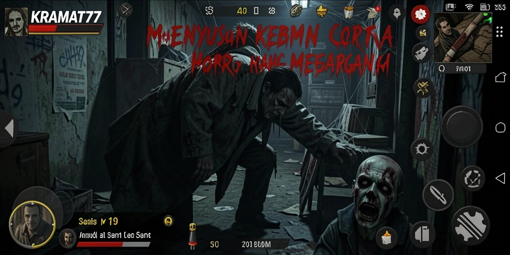 Tangkapan layar gameplay KRAMAT77 dalam suasana horor yang mencekam.