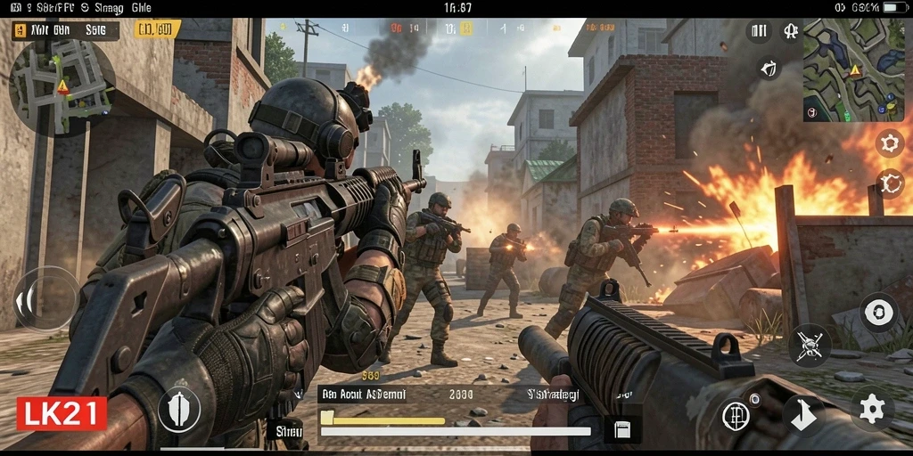 Screenshot dari gameplay <strong>LK21</strong> menampilkan baku tembak yang mendebarkan.