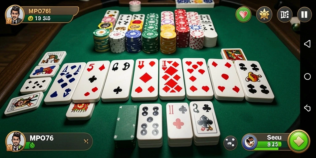 Tampilan gameplay seru dari MPO76 dengan elemen domino yang menarik.