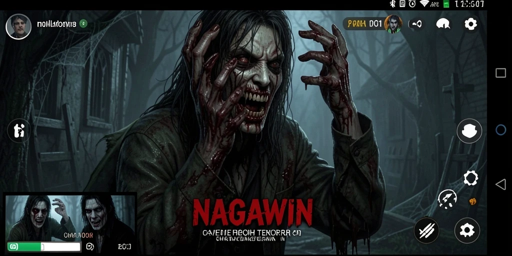 Gameplay NAGAWIN yang menakutkan dengan suasana horor.