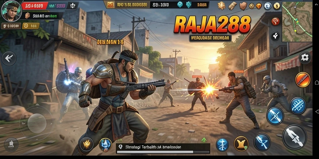 Tampilan gameplay seru dan intens dari RAJA288 di arena pertempuran.