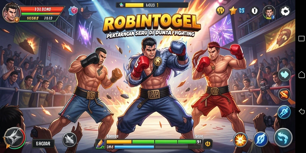 Tampilan menarik dari gameplay pertarungan yang mengesankan di ROBINTOGEL.
