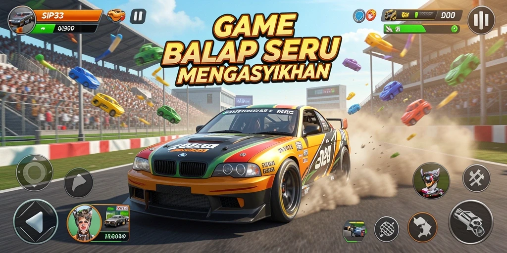 Tampilan gameplay SIP33 yang menampilkan aksi balap yang mendebarkan.