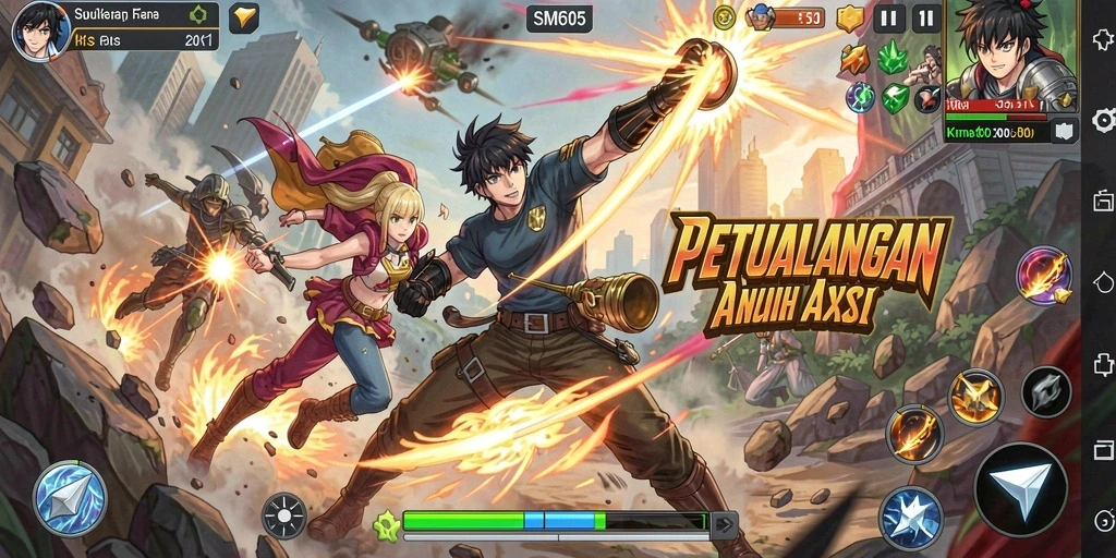 Tampilan menarik dari gameplay SM605 yang penuh aksi dan karakter Anime.