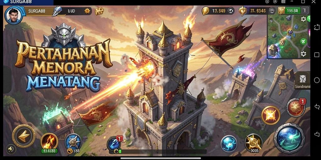 Tampilan gameplay menara pertahanan dalam SURGA88 yang mendebarkan.