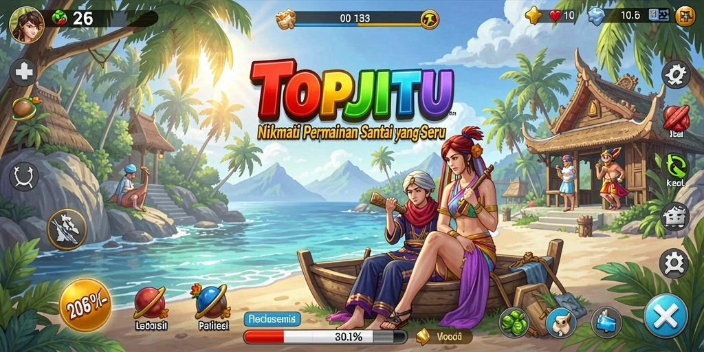 Tampilan gameplay utama TOPJITU dengan visual menarik dan gameplay yang sederhana.