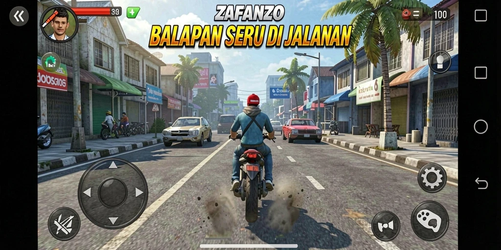 Tangkapan layar menampilkan aksi balapan seru di ZAFANZO.